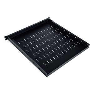 Adjustable shelf 19", 1U, depth 500-900 mm, load capacity 100kg, mounting in 4 points, black, screws in set.