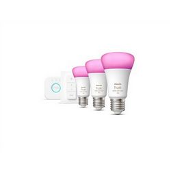 Početni set pametne rasvjete Philips Hue (PHILIPS HUE, Hue WCA Starter Kit 9W A60 E27) (RGBW 2000-6500K, Bluetooth i Zigbee, 3 komada, most, prekidač)
