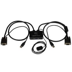 KVM prekidač s 2 porta i kablom, VGA, USB i daljinski prekidač, (boja: crna,  podržava USB i VGA priključke, uključuje daljinski prekidač)