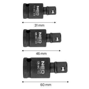 Impact joint set 3 pcs, 1/4", 3/8", 1/2"