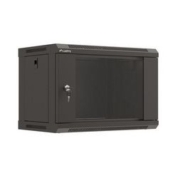 19" 6U 540x350 black wall mount rack cabinet with glass door LANBERG (Flat Pack)