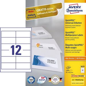 Avery 3659 self-adhesive label Rectangle Permanent White 1200 pc(s)