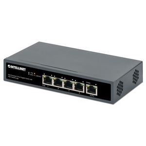 Intellinet 5-Port Gigabit Switch with PoE Passthrough, One IEEE 802.3bt (PoE++ / 4PPoE) PD PoE Port with 95 W Power Input, Four PSE PoE ports, PoE Power Budget up to 65 W, IEEE 802.3at/af Compliant Ou