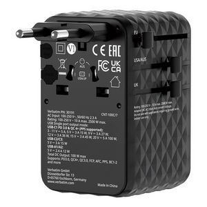 Verbatim Charge 'n' Travel 100W Universal Travel Adapter with retractable cable Black