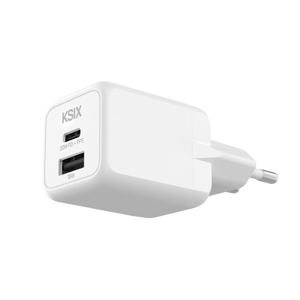 Adapter KSIX, Gan ultrabrzi 20W PD & PPS, 1 x USB-C + 1 x USB-A, bijeli