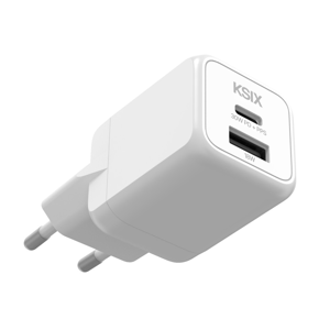 Adapter KSIX Gan ultrabrzi 30W PD & PPS, 1 x USB-C + 1 x USB-A, bijeli