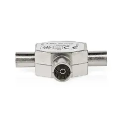 Adapter NEDIS antenski, 2x koaksijalni muški IEC (koaksijalni) 1x ženski poniklani, 75 Ohm, T-razdjelnik, metal, srebrni