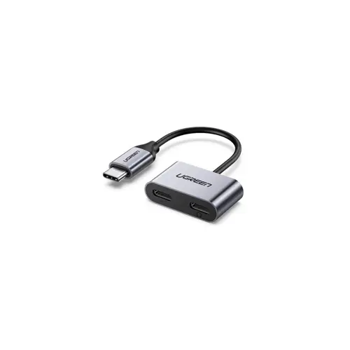 Adapter UGREEN, Type C (M) na Type C (Ž) + Type C (Ž), sivi