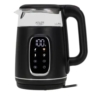 Adler Električni grelnik vode iz stekla z LED zaslonom in nastavitvijo temperature, 1,7 l