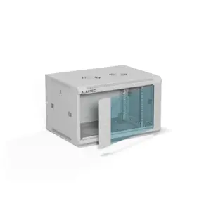ALANTEC Szafa wisząca 19" 6U 600x450, drzwi szklane, kolor szary, do samodzielnego montażu - Flat Pack (SW-6U-600-450-01-SF)