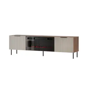 ALMERA TV cabinet 180.5x42x52.5 walnut/cashmere + black fireplace