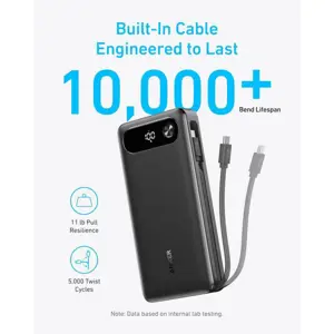 Anker Powerbank 20000 mAh, 87W with built-in USB-C cable, black
