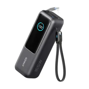 Anker Powerbank 25000 mAh z vgrajenim kablom USB-C, 165W, črn