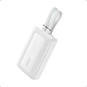 Anker Zolo Powerbank 10000 mAh, 30W z vgrajenima kabloma USB-C + Lightning, bel