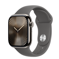 Apple Watch S10 Cellular 42mm Natural Titanium Case with Stone Grey Sport Band - S/M