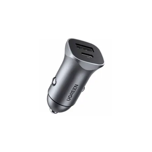 Auto punjač UGREEN, 24W, USB-C PD+USB-A QC, srebrni
