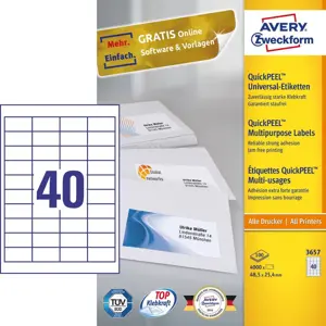 Avery 3657 self-adhesive label Rectangle Permanent White 4000 pc(s)