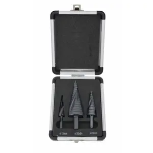 AW STEP TWIST DRILL BIT SET. 3pcs/ 4-12 4-20 4-32mm/ AICrN/ BLACK/ PLASTIC CASE.
