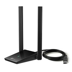 AX1800 High Gain Dual Band Wi-Fi 6 USB AdapterSPEED: 1201 Mbps at 5 GHz + 574 Mbps at 2.4 GHzSPEC: 2× High Gain External Antennas, USB 3.0, Extension CableFEATURE: MU-MIMO, OFDMA, WPA3