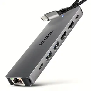 Axagon HMC-7HX2 USB 5Gbps hub, 2x USB-A, USB-C, 2x HDMI 4k/60Hz, RJ-45, PD 100W