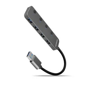 Axagon HUE-MSA Superspeed USB-A Switch Hub 4x USB 3.0 aktiv - 20cm schwarz USB 3.2 Gen 1 (3.1 Gen 1) Type-A 5000 Mbit/s Grey