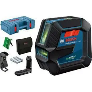 BOSCH. CROSS LINE LASER GLL 2-15 G GREEN +LB 10 HOLDER +DK 10 CLAMP CASE