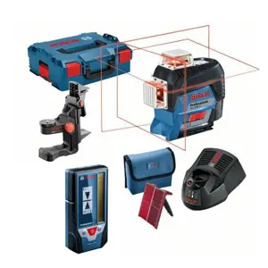 BOSCH. PLANE LASER GLL 3-80 C + HANDLE BM 1 + RECEIVER LR 7 1x2,0Ah LB