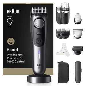 Braun BeardTrimmer 9 BT9560 beard trimmer Battery 52 2 cm Wet & Dry Black, Silver