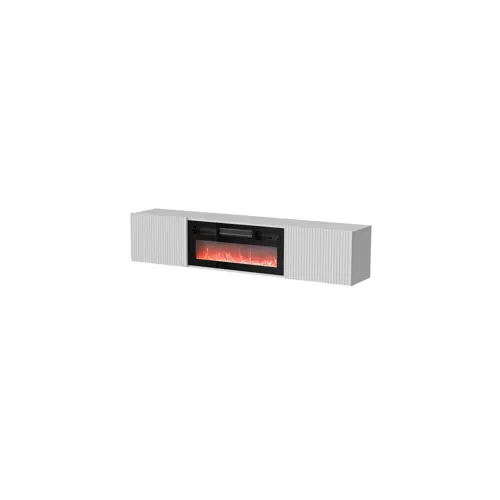 TV kabinet s kaminom CAMA MEBLE ROTA 183x35x37 (bijela mat, crni kamin)