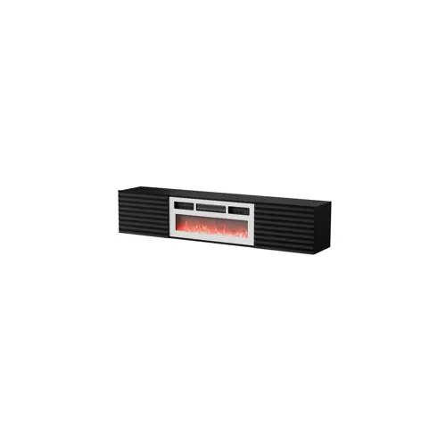 TV kabinet s kaminom CAMA MEBLE TULA 183x35x37 (crna mat + bijeli kamin)