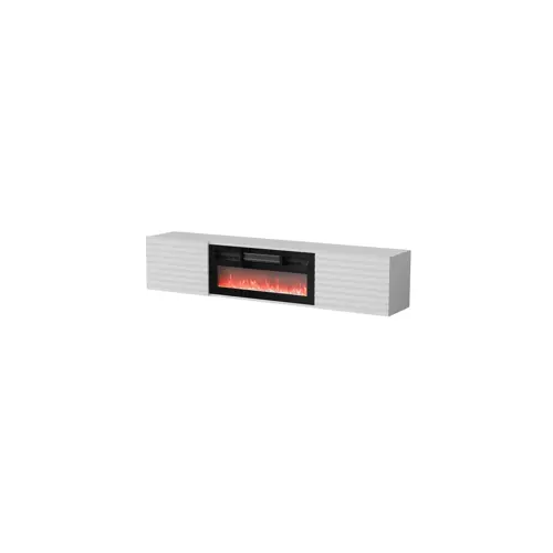 TV kabinet s kaminom, CAMA MEBLE, TULA 183x35x37 (bijela mat, crni kamin)
