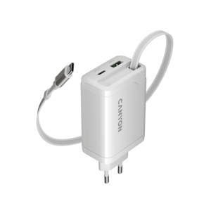 CANYON charger OnCharge 65RC Build-In Cable USB-C 65W 1xPD 1xQC EU White