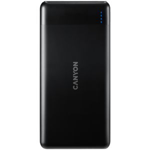 CANYON PB-107 Power bank 10000mAh Li-poly battery, Input Micro/PD 18W(Max), Output PD/QC3.0 18W(Max), quick charging cable 0.3m, 144*68*16mm, 0.25kg crna
