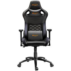 Gaming chair, PU leather, Cold molded foam, Metal Frame, Butterfly mechanism, 90-150 dgree, 3D armrest, Class 4 gas lift, metal base ,60mm Nylon Castor crna and orange stitching