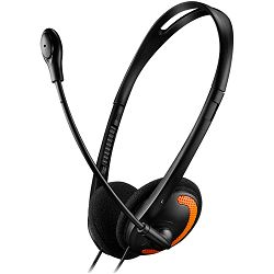 PC headset with microphone, volume control and adjustable headband, cable 1.8M crna/Orange