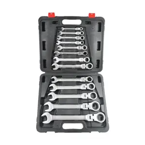 Combination ratchet wrench set with joint, 13 pcs, size 32 in Silver case
