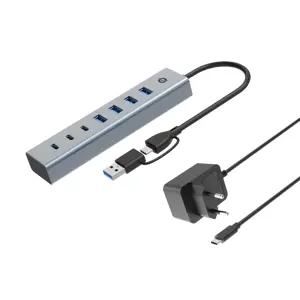 CONCEPTRONIC 7-Port Hub USB-A3.0/-C Adap.->4xA3.0+m.Netz. gr