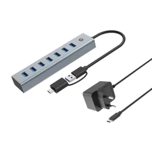 CONCEPTRONIC 7-Port Hub USB-A3.0/-C Adap.->7xA3.0 m.Netz. gr