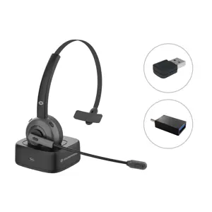 Conceptronic POLONA Wireless Bluetooth Headset with Charging Dock & Bluetooth USB Audio Adapter