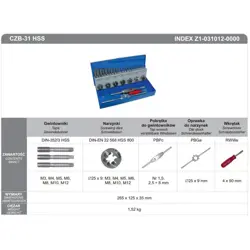 FANAR TAPS+DIES set 31cz M3-M12, CZB-31 INOX...
