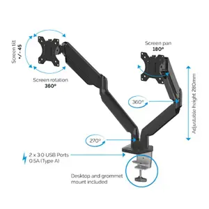 Fellowes Platinum Series™ double monitor mount up to 32&quot; diagonal