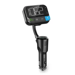 FM transmiter za auto NEDIS CATR1024BK, Gooseneck, 2in crno-bijeli zaslon, Bluetooth, PD 20 W / QC 3.0, brzo punjenje, pojačanje basa, Google Assistant/Siri, crna