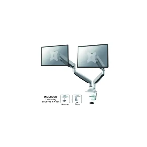 Dvostruki nosač za monitor s punim pokretom, SILVERSTONE, Model DualDesk Mnt - Sil (srebrna boja)