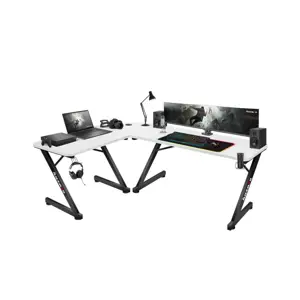 Gaming stol HUZARO Hero 7.0 White (154 × 117 cm, kutni, držač za slušalice, držač za čašu, bijeli)