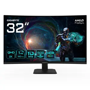GIGABYTE GS32QCA 31.5" QHD Curved Gaming Monitor - 2560 x 1440, 180Hz, 1ms, 250 cd/m², FreeSync, HDR Ready, HDMI 2.0, Displayport 1.4