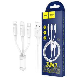 hoco. USB kabel, 3in1, microUSB, USB type C, Lightning, 1 met, 2 A - X25 Soarer 3in1, White