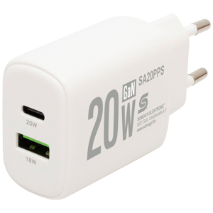 home Punjač kučni, brzi, 1 x USB-A, 1 x USB-C, 20W, GaN - SA20PPS
