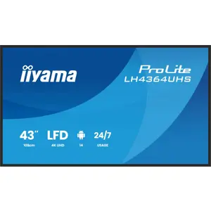 iiyama LH4364UHS-B1AG Signage Display Digital signage flat panel 109.2 cm (43") LED Wi-Fi 500 cd/m² 4K Ultra HD Black Android 24/7