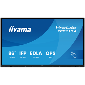 Iiyama ProLite TE8613A-B1AG - 86" Diagonal Class (85.6" iewable) LED-backlit LCD display interactive digital signage with touchscreen (multi touch) / optional slot-in PC capability 4K UHD (2160p) 3840
