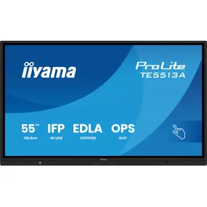 iiyama TE5513A-B1AG Signage Display Interactive flat panel 138.7 cm (54.6") Wi-Fi 450 cd/m² 4K Ultra HD Black Touchscreen Built-in processor Android 18/7